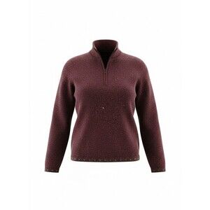 Vintage Woolrich Women's XL 1/4-Zip Sweater - Burgundy, Floral Embroidery Trim